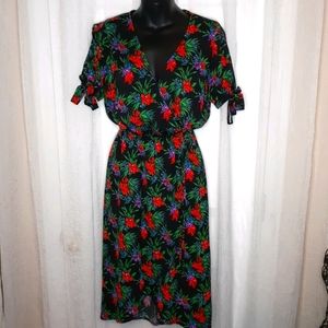 One Clothing  Black Wrap Dress with Floral Design